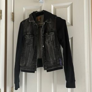 American Eagle Ladies Hooded mixed media denim jacket